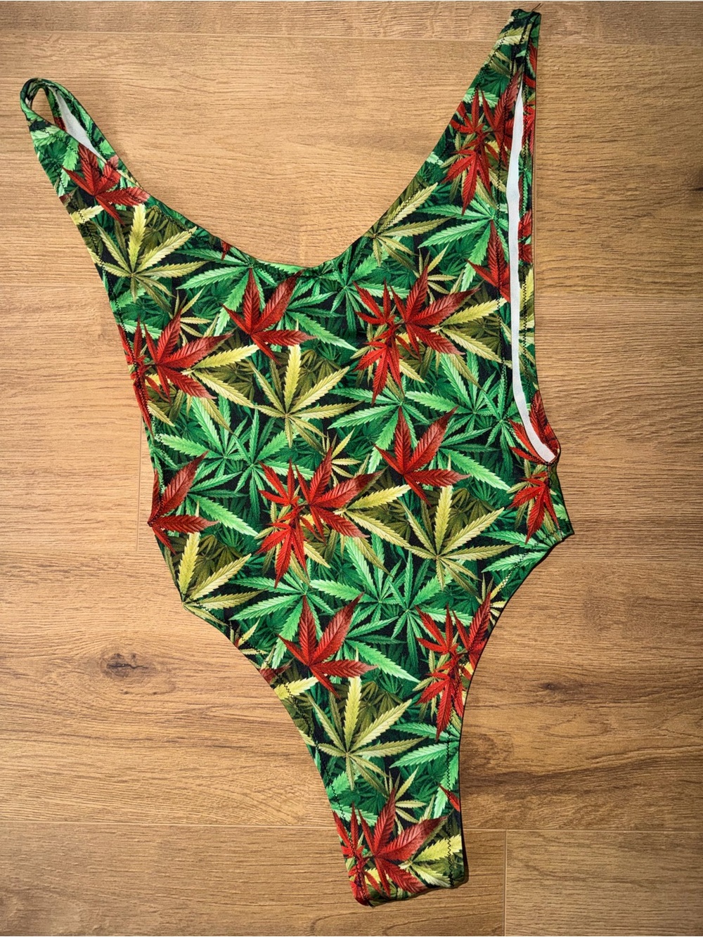 Ganja Leaf Tropical Leaf-Print One-Piece Swimsuit in Green & Red